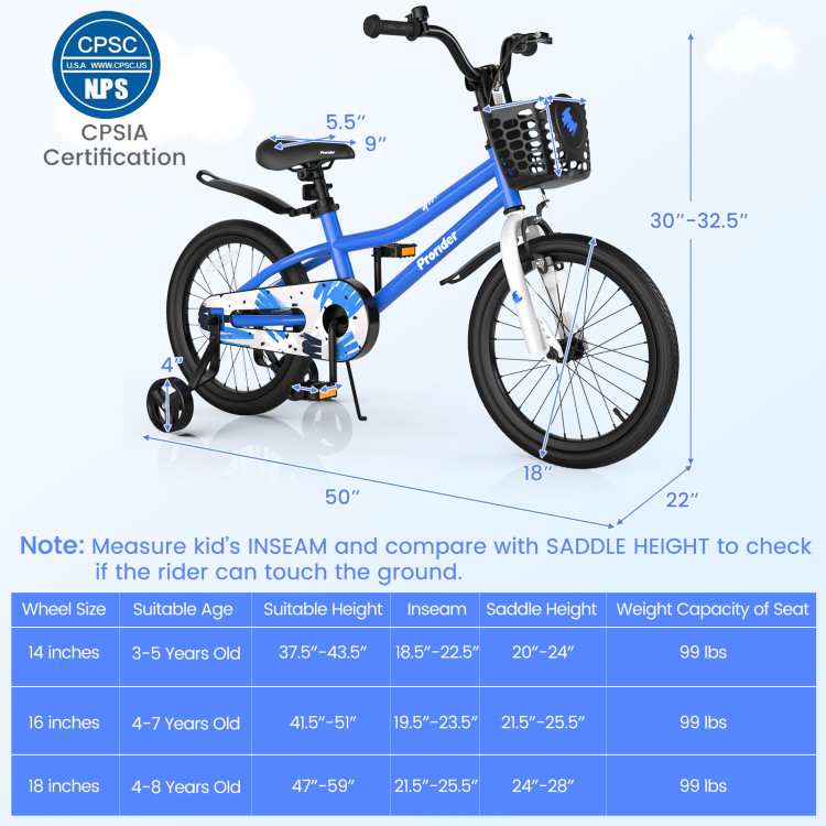 INFANS Kids Bike 14 16 18 Inch with 95% Assembled, Adjustable Seat, Balance  or Training Wheels, Coaster Brake, Toddler Children Bicycle for 4 to 8