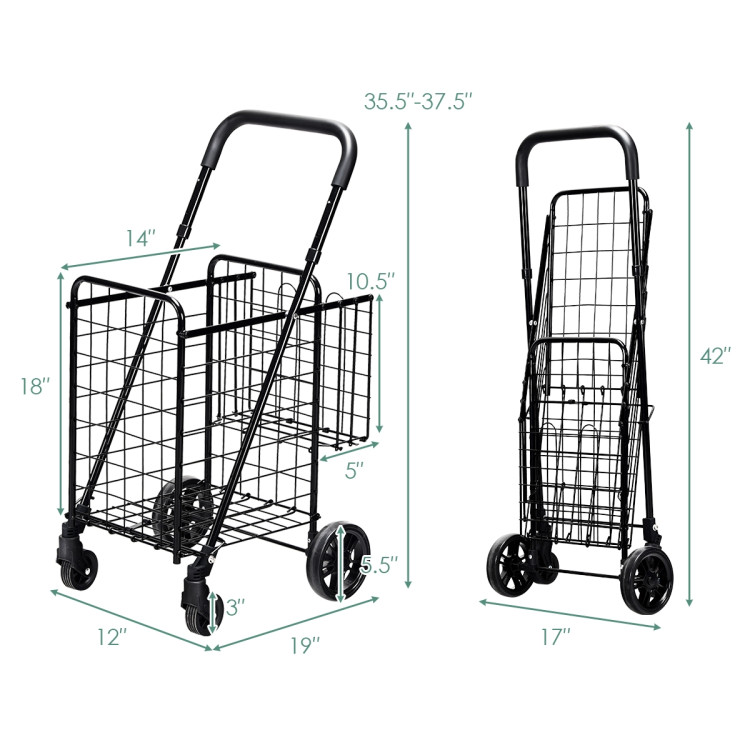 Folding Shopping Cart Basket Rolling Trolley with Adjustable Handle-BlackCostway Gallery View 4 of 10
