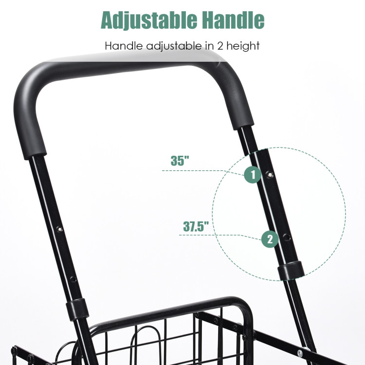 Folding Shopping Cart Basket Rolling Trolley with Adjustable Handle-BlackCostway Gallery View 5 of 10