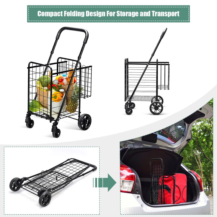 Folding Shopping Cart Basket Rolling Trolley with Adjustable Handle-BlackCostway Gallery View 10 of 10