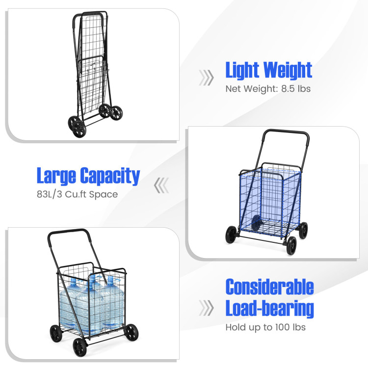 Portable Folding Shopping Cart Utility for Grocery Laundry-BlackCostway Gallery View 6 of 11