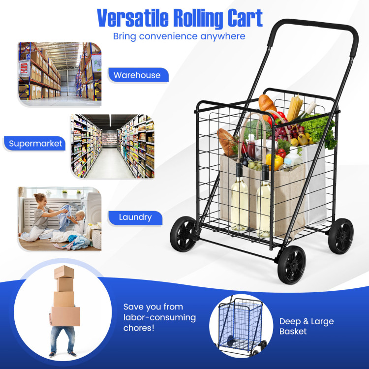 Portable Folding Shopping Cart Utility for Grocery Laundry-BlackCostway Gallery View 3 of 11
