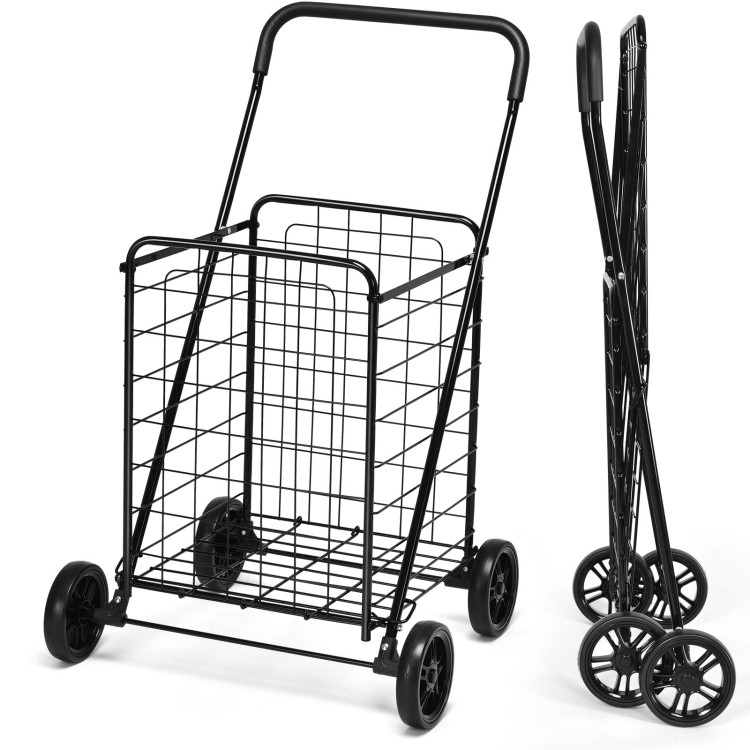 Portable Folding Shopping Cart Utility for Grocery Laundry-BlackCostway Gallery View 4 of 11