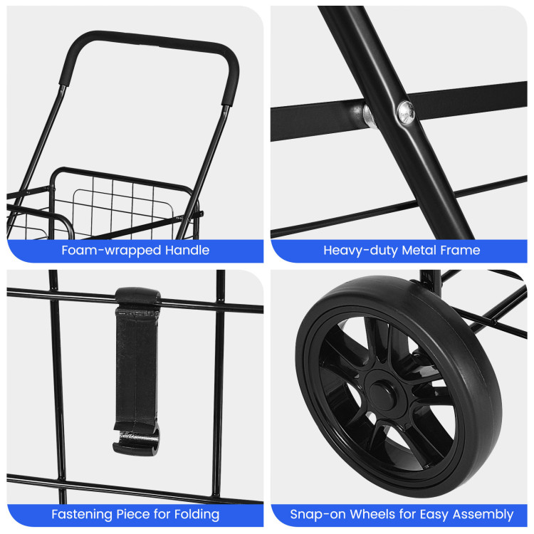 Portable Folding Shopping Cart Utility for Grocery Laundry-BlackCostway Gallery View 11 of 11