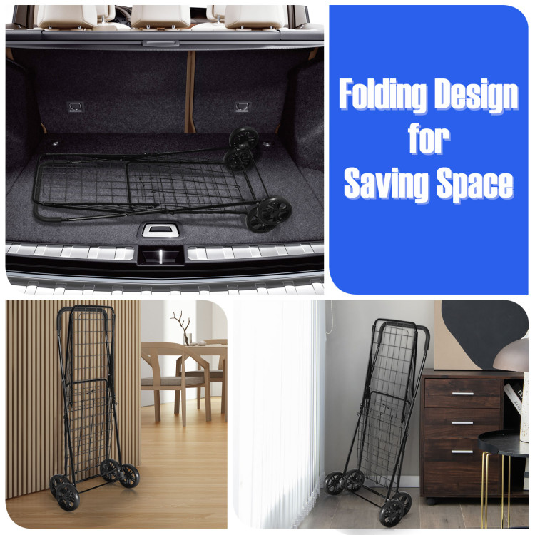 Portable Folding Shopping Cart Utility for Grocery Laundry-BlackCostway Gallery View 10 of 11