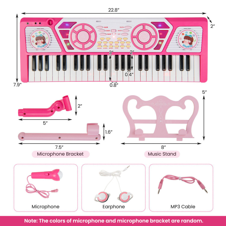 49 Keys Kids Piano Keyboard for Kids 3+-PinkCostway Gallery View 9 of 10