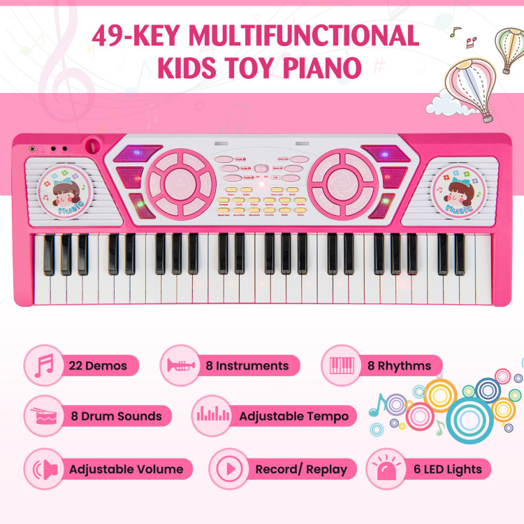49 Keys Kids Piano Keyboard for Kids 3+-PinkCostway Gallery View 4 of 10