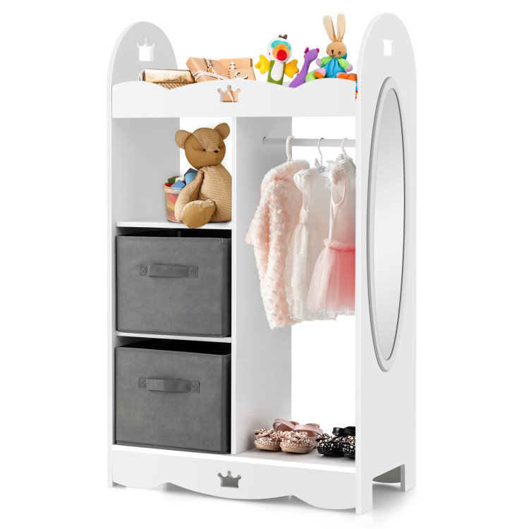 Kids Dress up Storage Costume Closet with Mirror and Toy Bins-WhiteCostway Gallery View 7 of 10