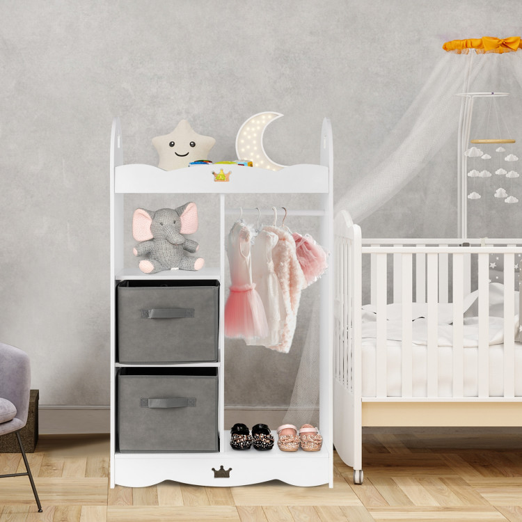 Kids Dress up Storage Costume Closet with Mirror and Toy Bins-WhiteCostway Gallery View 2 of 10