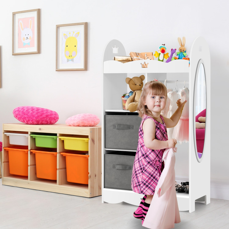 Kids Dress up Storage Costume Closet with Mirror and Toy Bins-WhiteCostway Gallery View 6 of 10