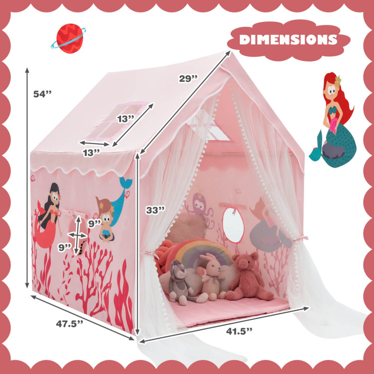 Large Kids Play Tent with Removable Cotton Mat-PinkCostway Gallery View 4 of 10