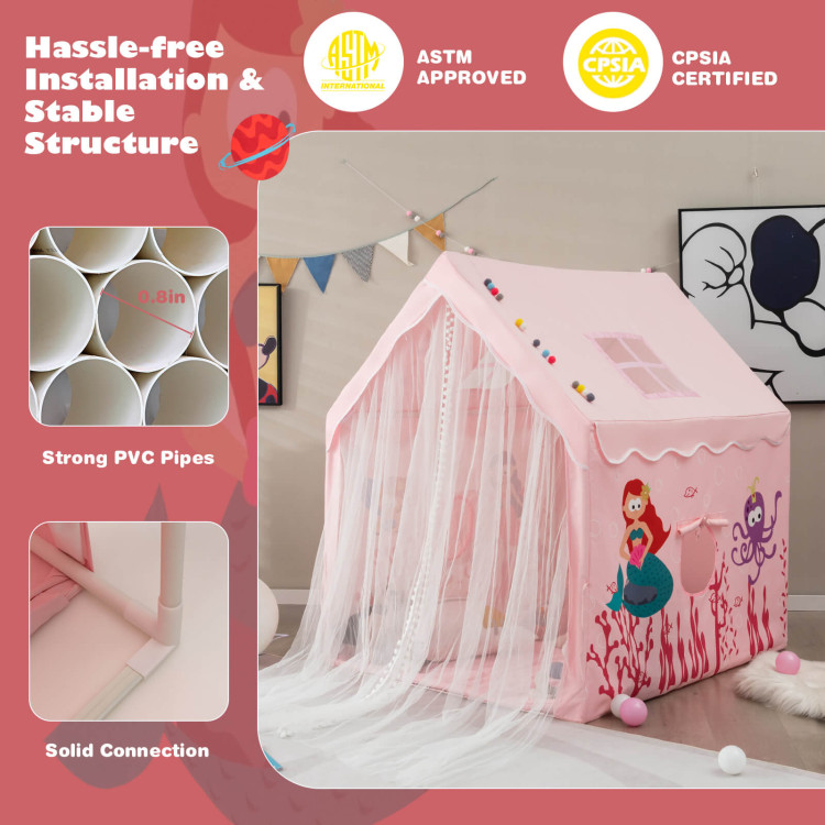 Large Kids Play Tent with Removable Cotton Mat-PinkCostway Gallery View 7 of 10