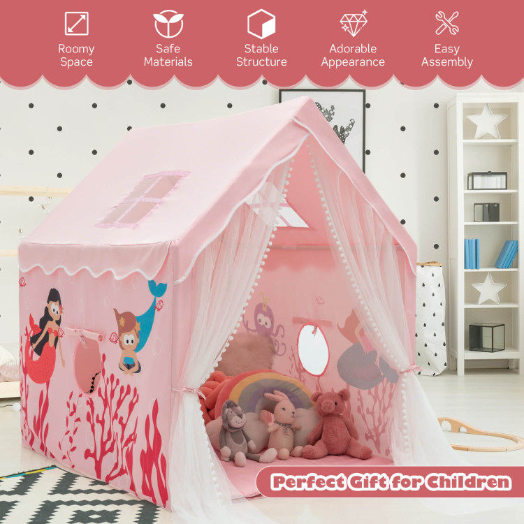 Large Kids Play Tent with Removable Cotton Mat-PinkCostway Gallery View 3 of 10