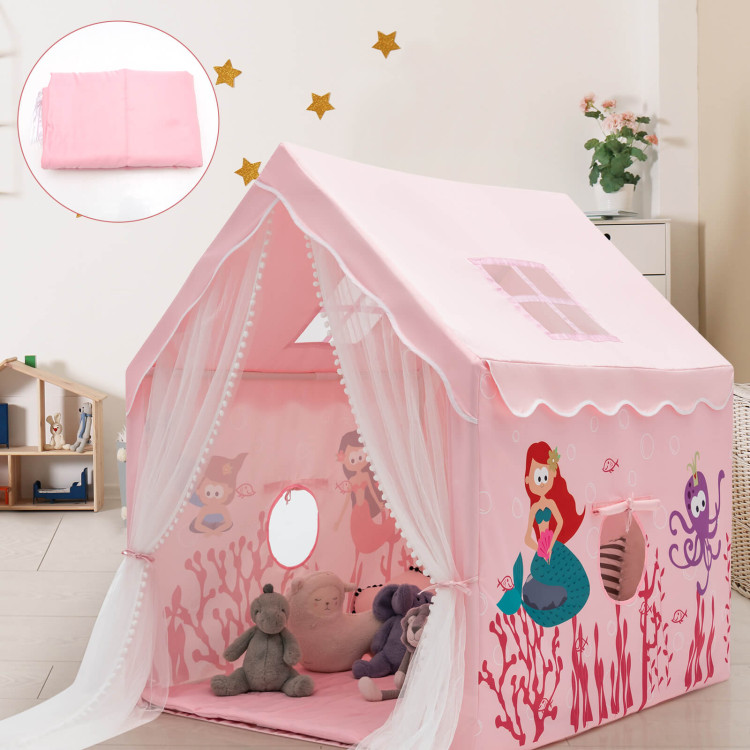 Large Kids Play Tent with Removable Cotton Mat-PinkCostway Gallery View 6 of 10