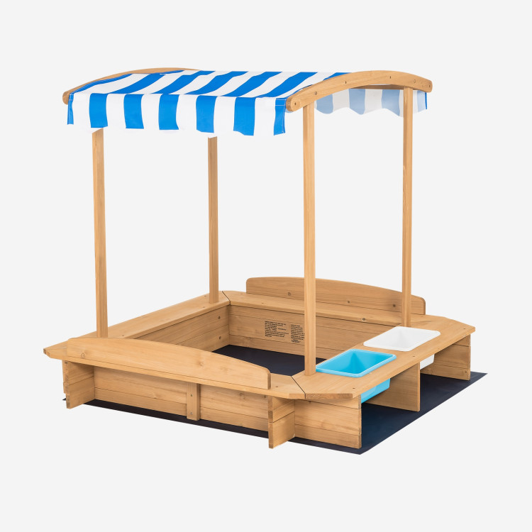 Kids Wooden Sandbox with Striped CanopyCostway Gallery View 8 of 11