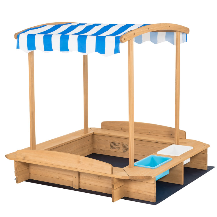 Kids Wooden Sandbox with Striped CanopyCostway Gallery View 1 of 11