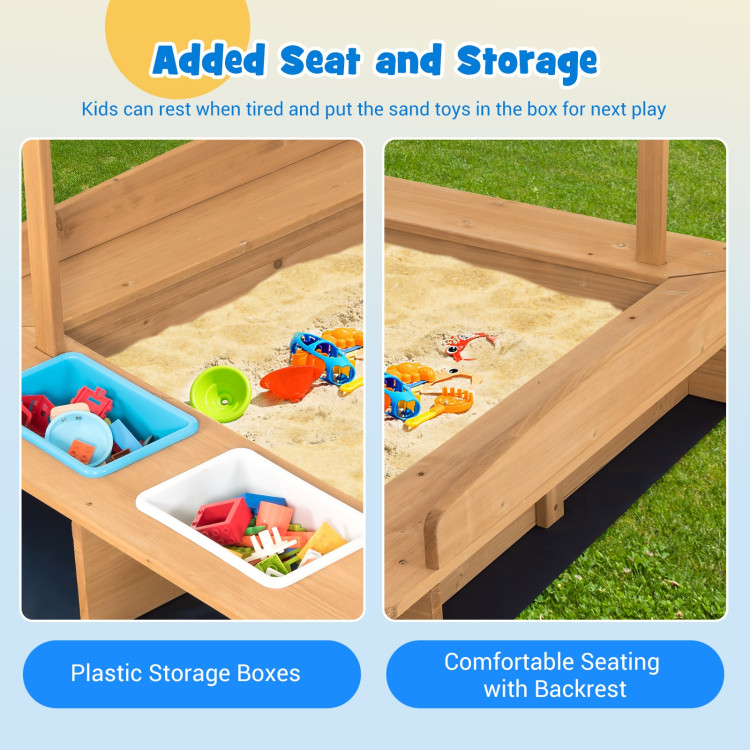 Kids Wooden Sandbox with Striped CanopyCostway Gallery View 10 of 11