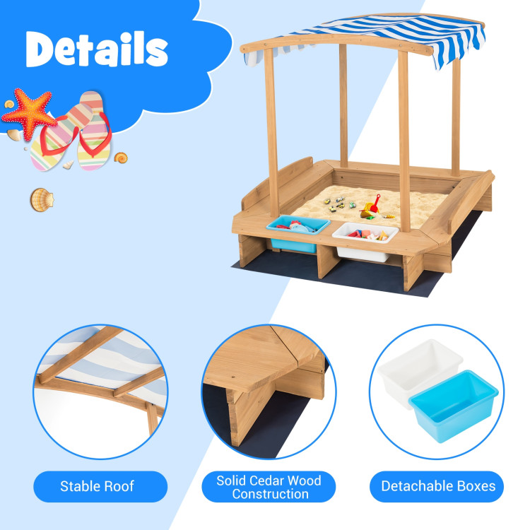 Kids Wooden Sandbox with Striped CanopyCostway Gallery View 11 of 11