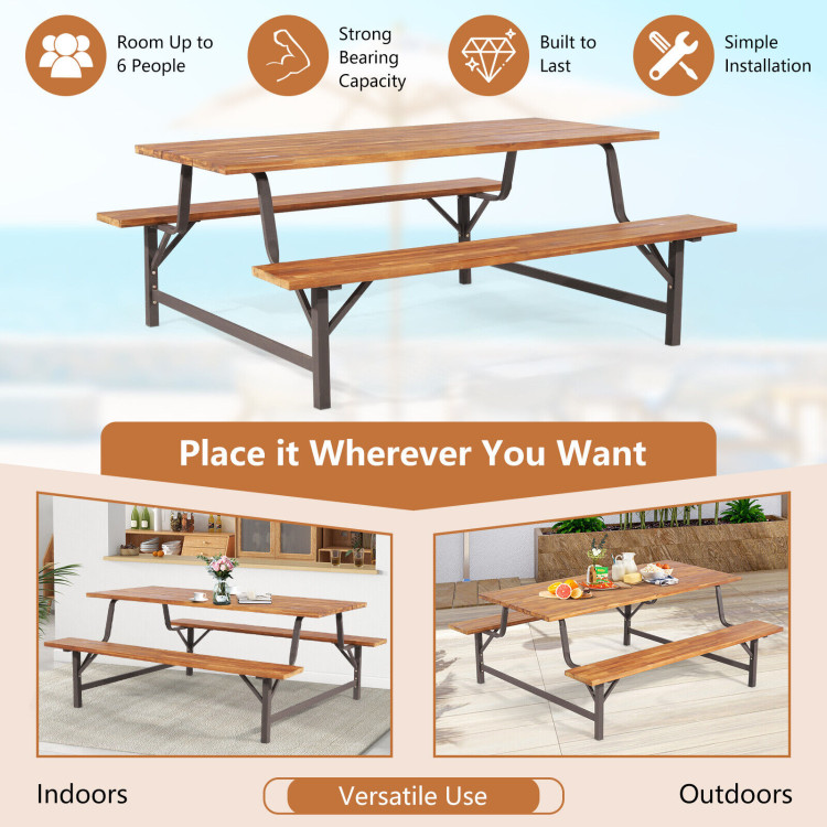 6-Person Outdoor Picnic Table and Bench Set with 2 Inch Umbrella HoleCostway Gallery View 3 of 8