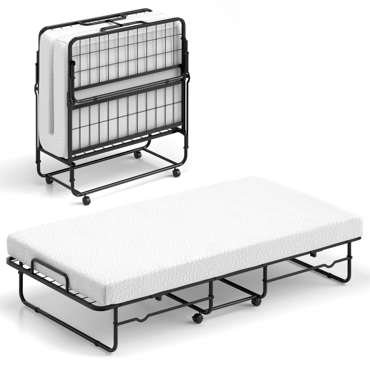 Twin Size Folding Bed with Memory Foam Mattress and Heavy-duty Metal Frame - Gallery View 1 of 10