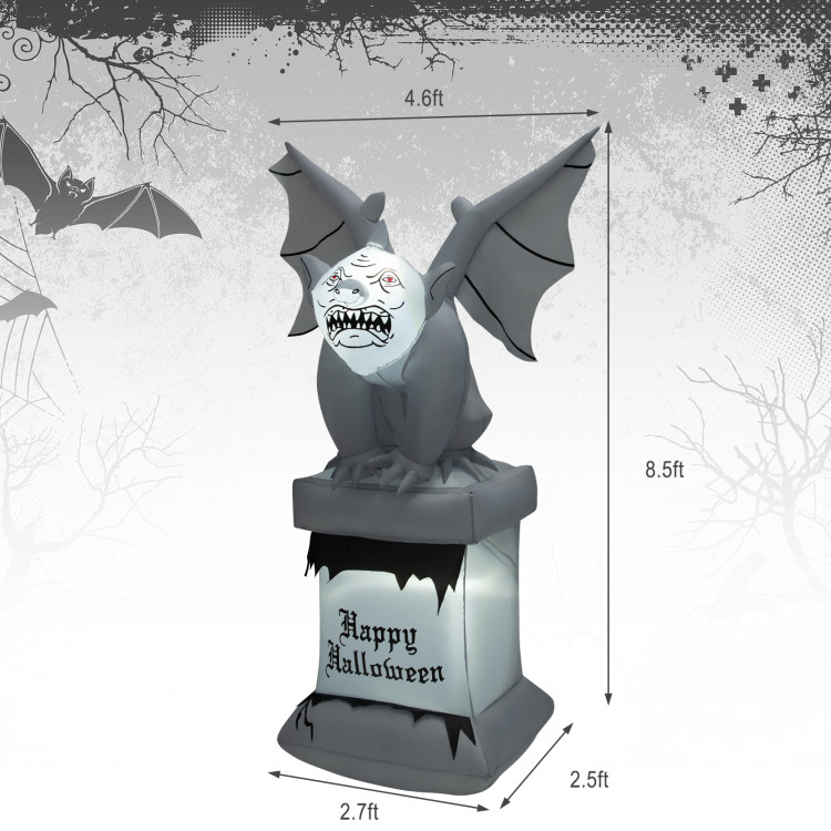 8.2 Feet Halloween Inflatable Gravestone with Gargoyle Yard Decoration and LED LightsCostway Gallery View 4 of 9