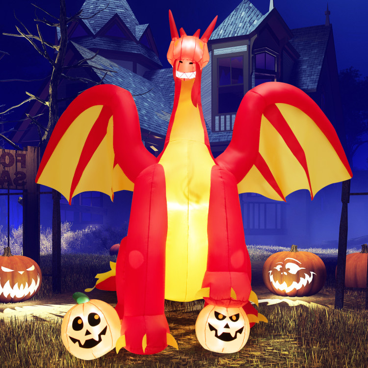 10 Feet Outdoor Halloween Decor Giant Inflatable Animated Fire Dragon with Built-in LED LightsCostway Gallery View 8 of 11