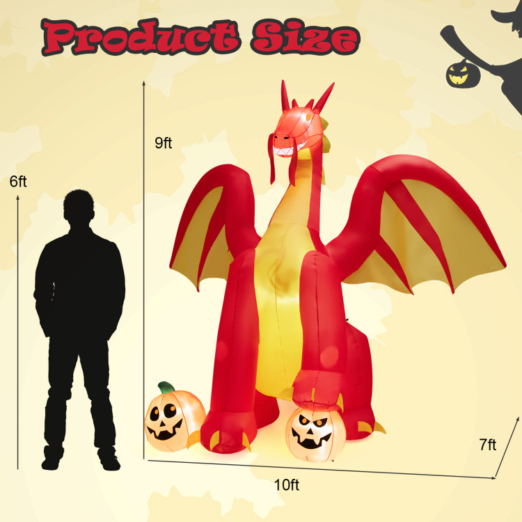 10 Feet Outdoor Halloween Decor Giant Inflatable Animated Fire Dragon with Built-in LED LightsCostway Gallery View 5 of 11