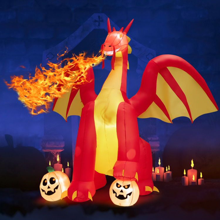 10 Feet Outdoor Halloween Decor Giant Inflatable Animated Fire Dragon with Built-in LED LightsCostway Gallery View 2 of 11