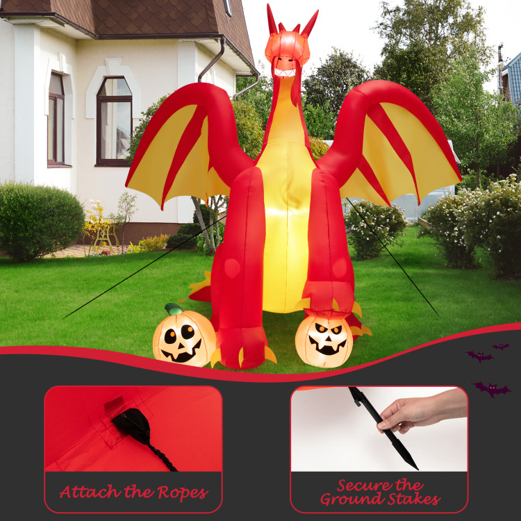 10 Feet Outdoor Halloween Decor Giant Inflatable Animated Fire Dragon with Built-in LED LightsCostway Gallery View 9 of 11