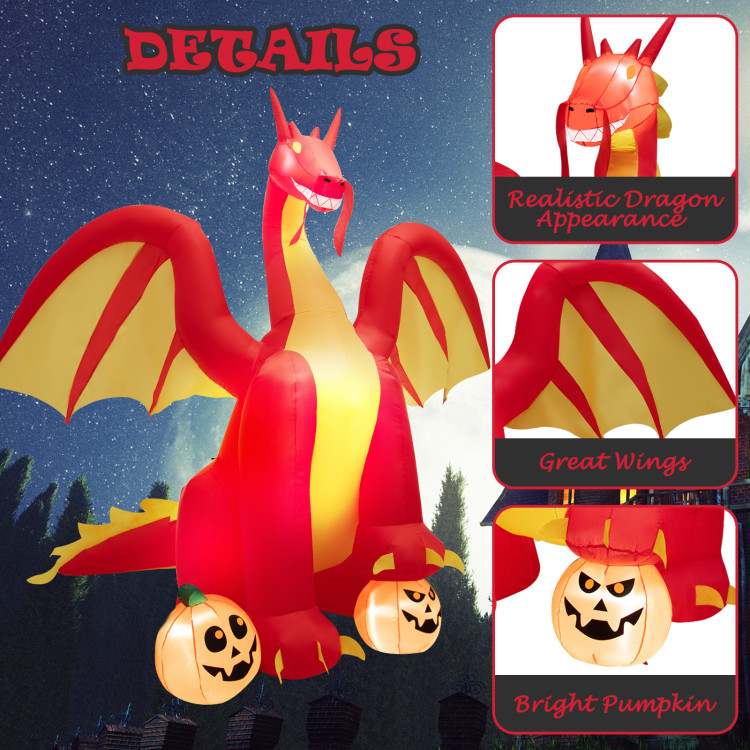 10 Feet Outdoor Halloween Decor Giant Inflatable Animated Fire Dragon with Built-in LED LightsCostway Gallery View 11 of 11