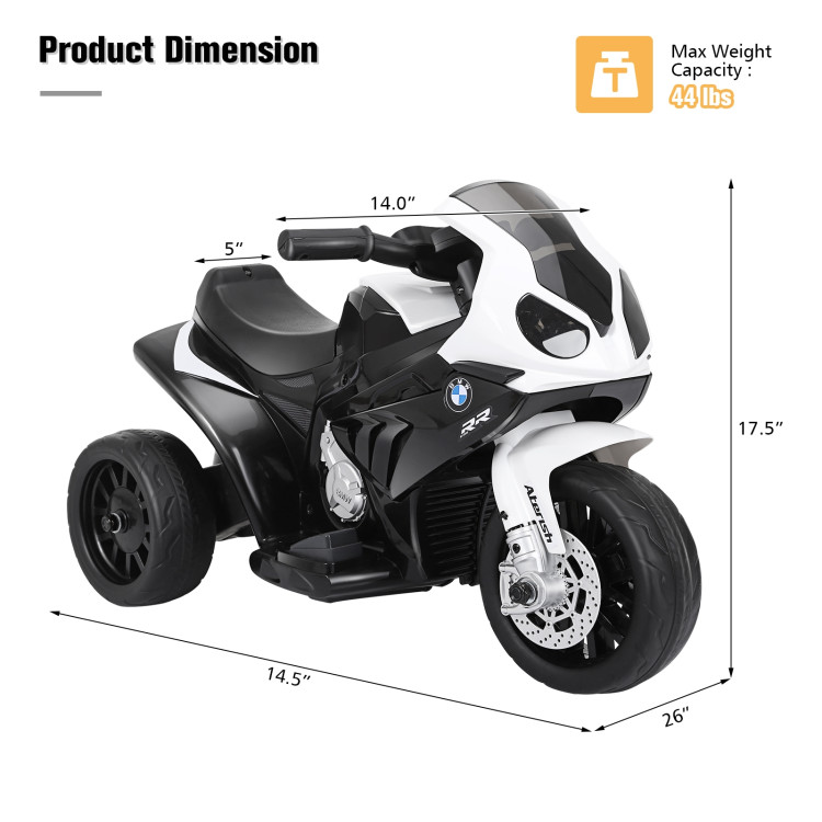 6V Kids 3 Wheels Riding BMW Licensed Electric Motorcycle-BlackCostway Gallery View 4 of 8
