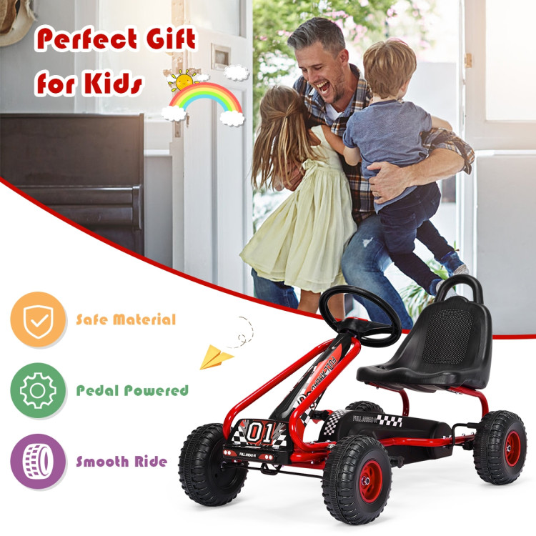 Costway Go Kart 4 Wheel Pedal Powered Kids Ride On Toy w/ Adjustable Seat  Green 
