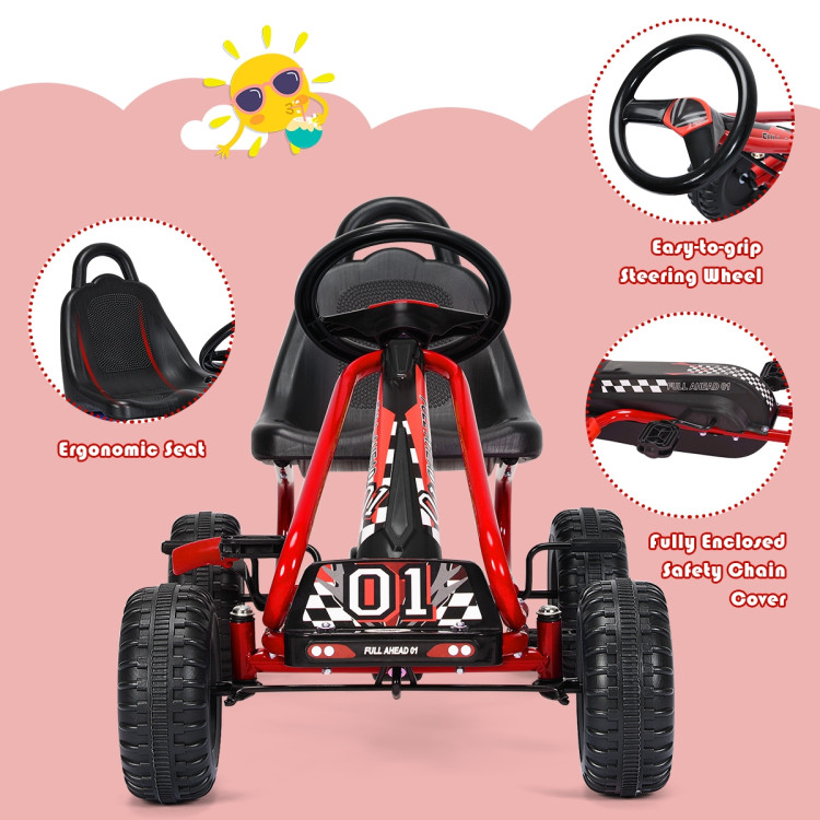 4 Wheel Pedal Powered Ride On Car with Adjustable Seat - Costway