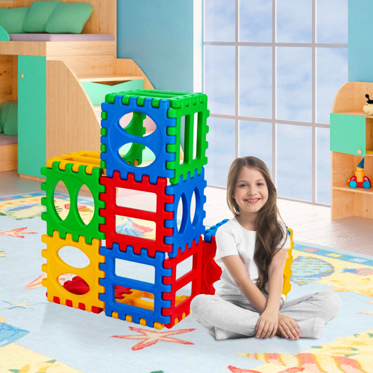 32 Pieces Big Waffle Block Set Kids Educational Stacking Building ToyCostway Gallery View 1 of 12