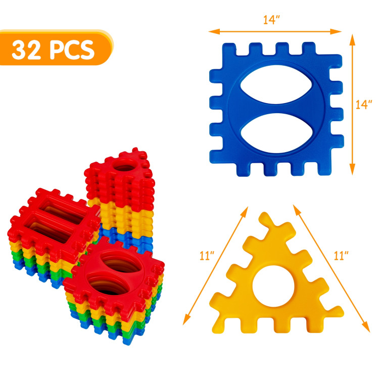 32 Pieces Big Waffle Block Set Kids Educational Stacking Building ToyCostway Gallery View 4 of 12