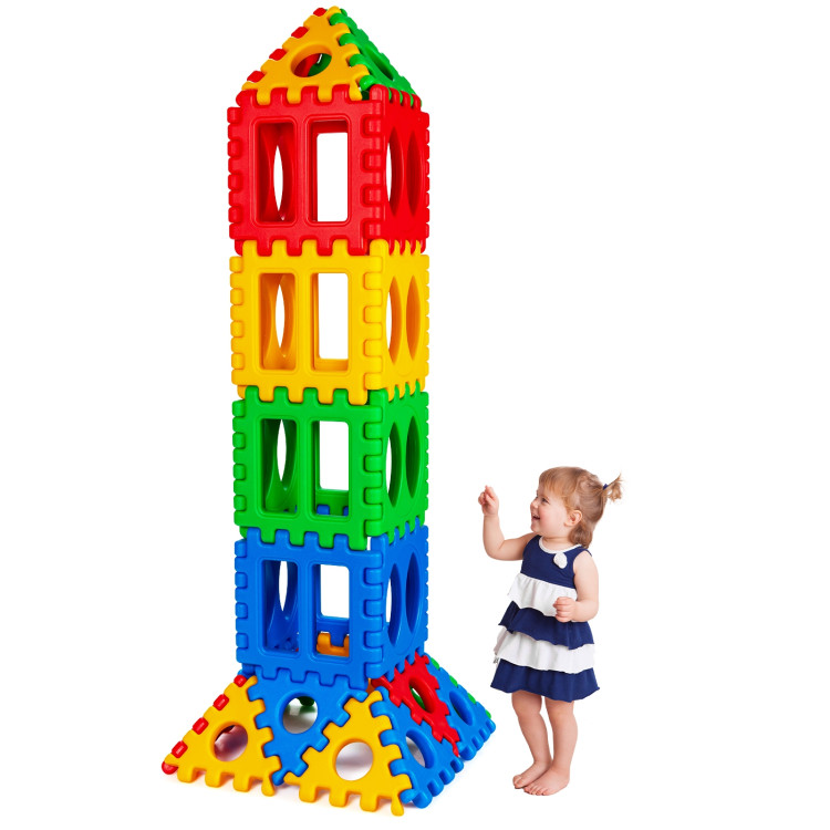 32 Pieces Big Waffle Block Set Kids Educational Stacking Building ToyCostway Gallery View 8 of 12