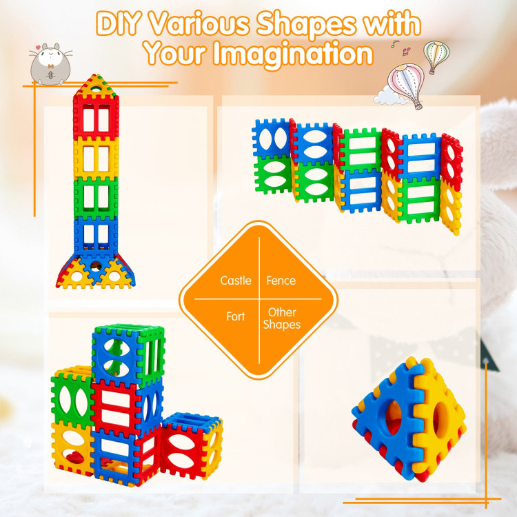 32 Pieces Big Waffle Block Set Kids Educational Stacking Building ToyCostway Gallery View 5 of 12