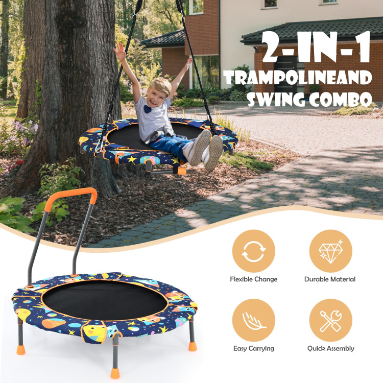 Convertible Swing and Trampoline Set with Upholstered HandrailCostway Gallery View 2 of 13