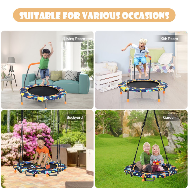 Convertible Swing and Trampoline Set with Upholstered HandrailCostway Gallery View 11 of 13