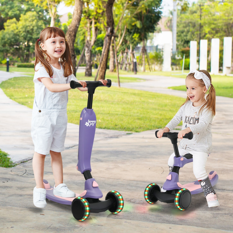 2-in-1 Kids Kick Scooter with Flash Wheels for Girls and Boys from 1.5 to 6 Years Old-PurpleCostway Gallery View 1 of 10