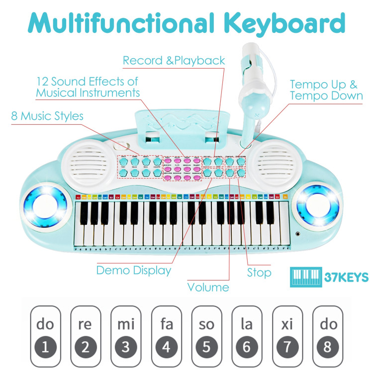 37-key Kids Electronic Piano Keyboard Playset-BlueCostway Gallery View 9 of 12