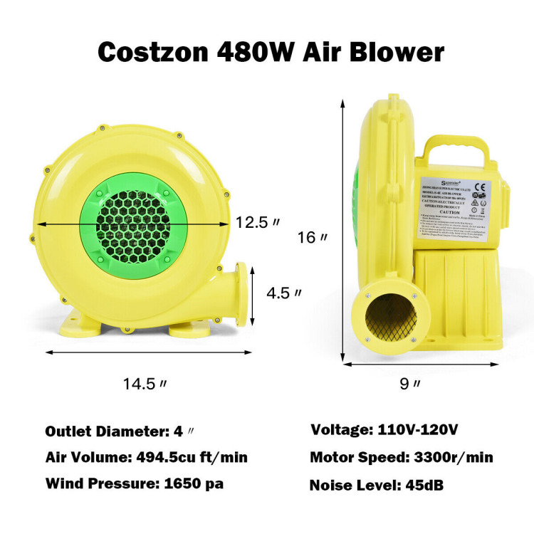 480 W 0.6 HP Air Blower Pump Fan for Inflatable Bounce HouseCostway Gallery View 4 of 11