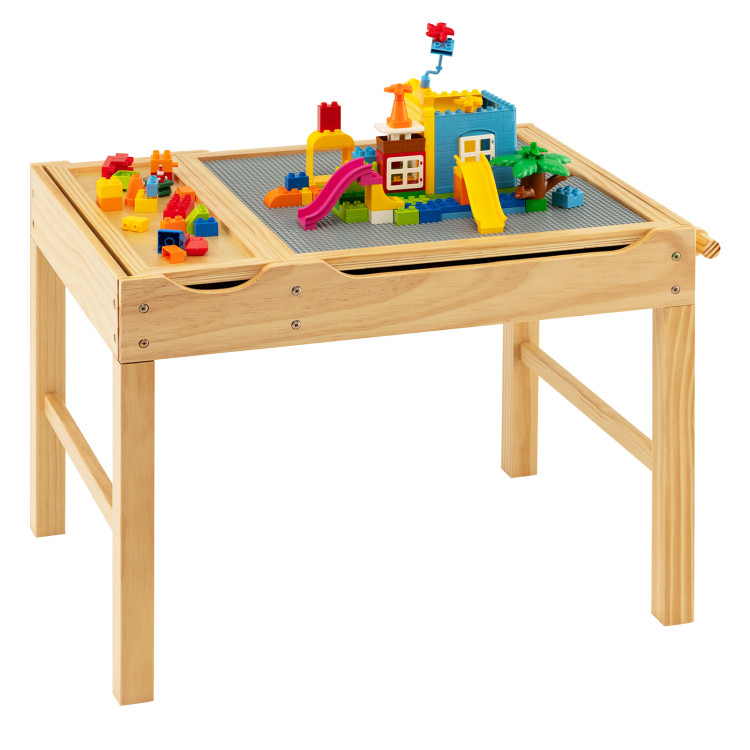 Kids Multi Activity Play Table Wooden Building Block Desk with Storage Paper Roll-NaturalCostway Gallery View 1 of 10