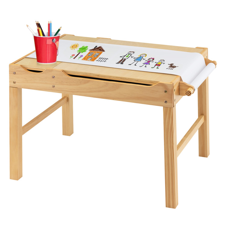 Kids Multi Activity Play Table Wooden Building Block Desk with Storage Paper Roll-NaturalCostway Gallery View 7 of 10
