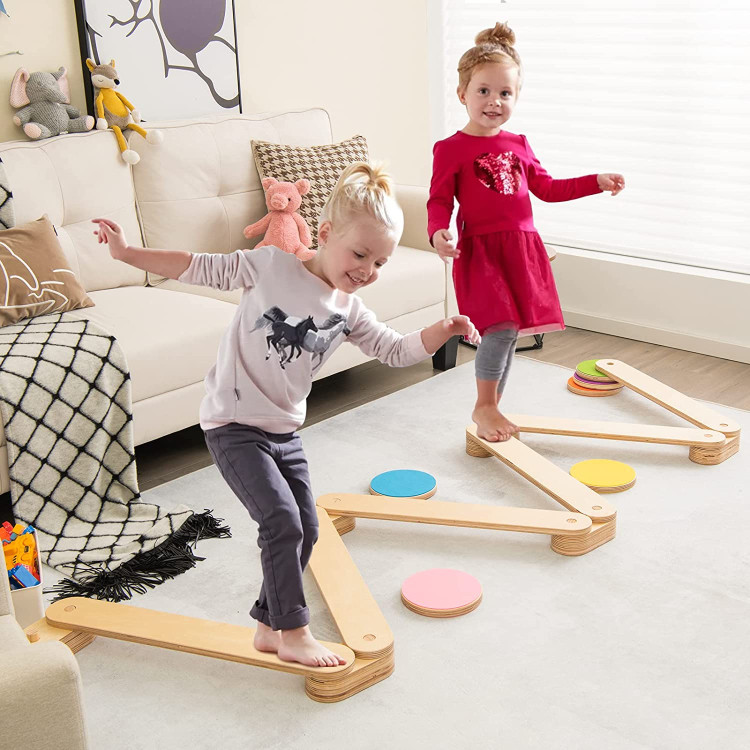 12-Piece Kids Wooden Balance Beam with Colorful Steeping StonesCostway Gallery View 2 of 10