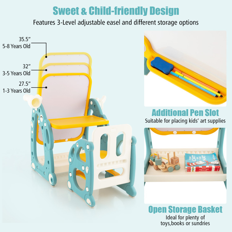 Infans Kids Easel w/Chair Art Easel for Kids Height Adjustable Art Easel  Set for Kids