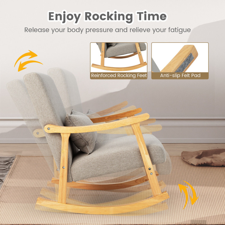 Rocking Chair,Simple Rocking Chair with Cushion for Breast Feeding &  Relaxing,Wide Back Rocking Chair with Armrest,Upholstered Comfy Living Room  Chair,Modern Single Sofa Chair Reading Armchair,White 