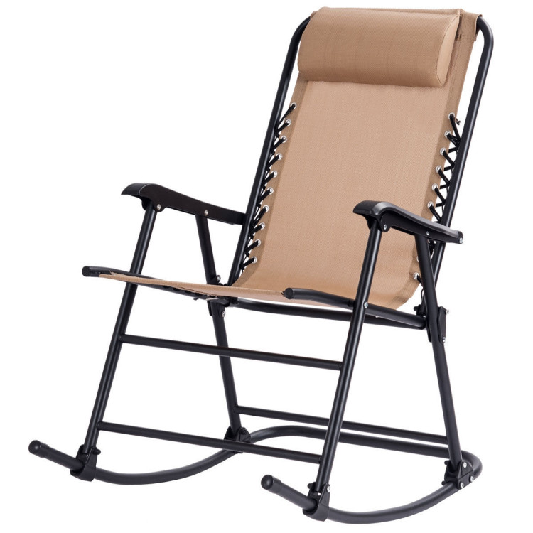 Outdoor Patio Headrest Folding Zero Gravity Rocking Chair-BeigeCostway Gallery View 3 of 10