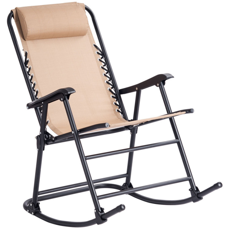 Outdoor Patio Headrest Folding Zero Gravity Rocking Chair-BeigeCostway Gallery View 1 of 10