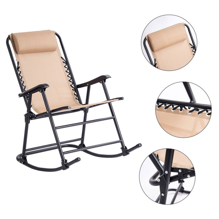 Outdoor Patio Headrest Folding Zero Gravity Rocking Chair-BeigeCostway Gallery View 7 of 10